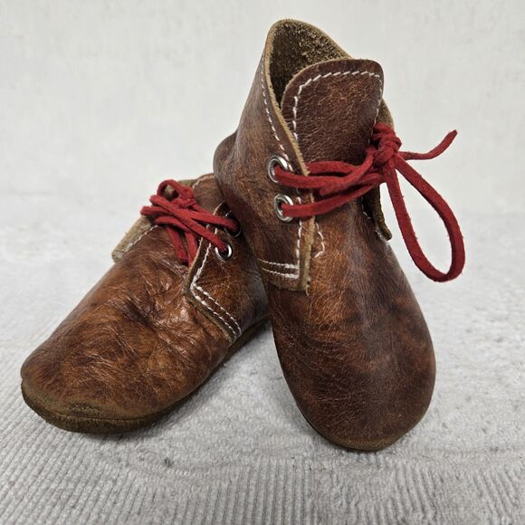 Mon Petit Baby Brown Leather Moccasion Ankle Shoes 3 Boho Bohemian Cabin Cottage - Picture 1 of 8